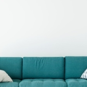 Comfortable couch with cushion isolated no people