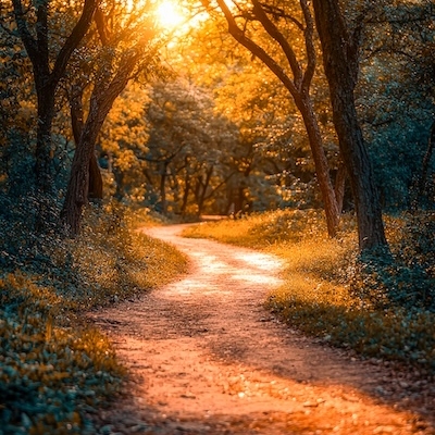 Winding path through forest.