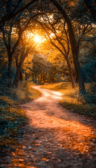 Winding path through forest.