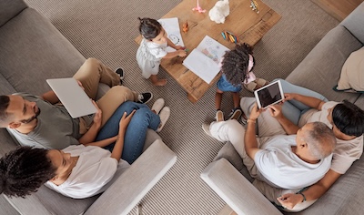 Family sitting together learning how to establish healthy boundaries during health anxiety